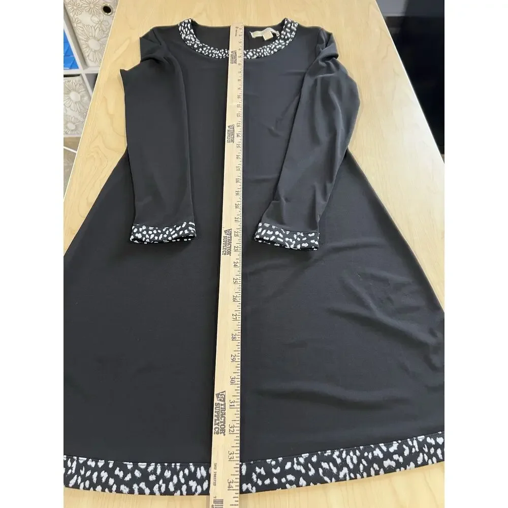 Michael Kors Black Dress Small Black/White Animal Print Trim Long Sleeve Dress